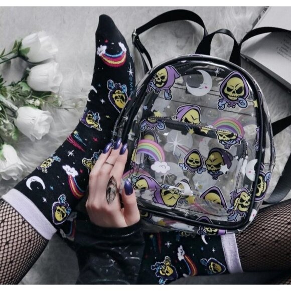 Killstar Handbags - KILLSTAR x Skeletor ✦ Clear PU Mini Backpack ✦ Black Purple Graphic Limited NWT